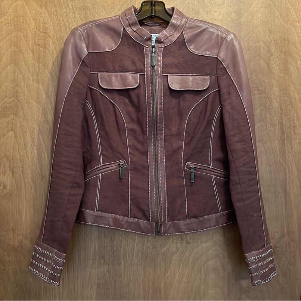 Cache Linen Jacket with Leather Contrast